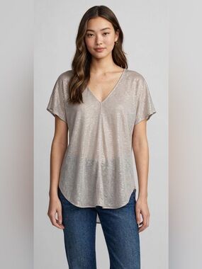 Banana Republic Metallic Taupe Short Sleeve V-Neck Tunic